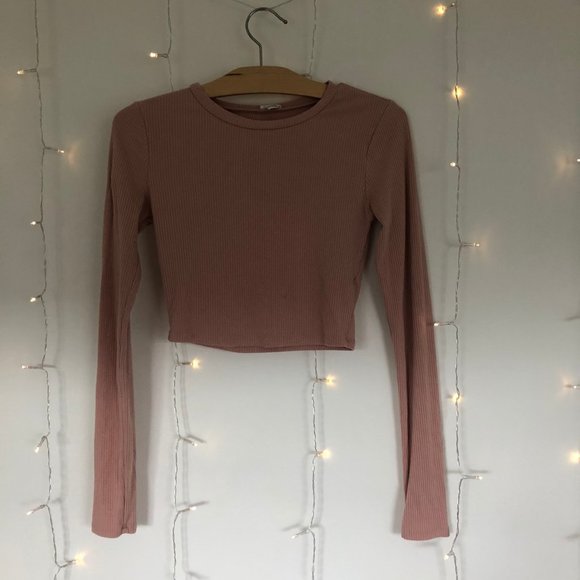 Pink Long Sleeve Crop Top - Picture 1 of 4